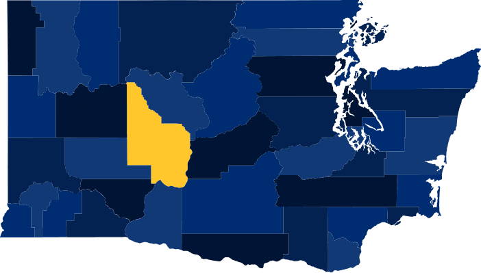 map of Washington state with Grant County highlighted in the middle